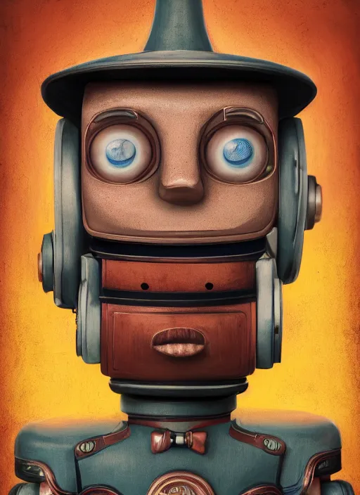 Prompt: closeup profile portrait of tin toy robot saul goodman, depth of field, zeiss lens, detailed, symmetrical, centered, fashion photoshoot, by nicoletta ceccoli, mark ryden, lostfish, breathtaking, 8 k resolution, extremely detailed, beautiful, establishing shot, artistic, hyperrealistic, octane render