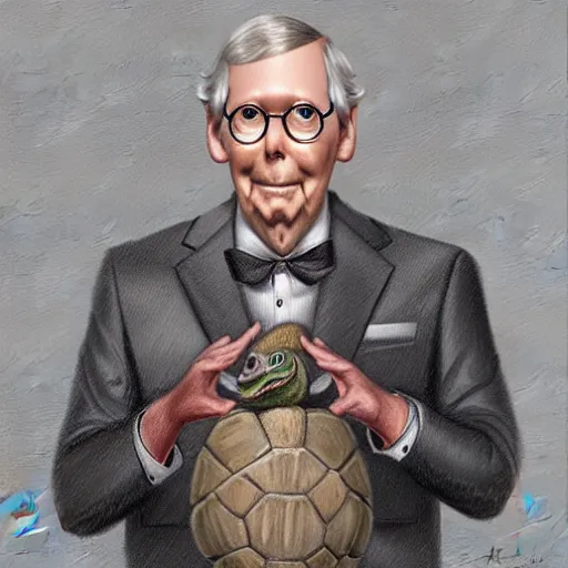 Prompt: hyper realistic mitch mcconnell as an anthropomorphic turtle, painted by greg rutkowski, artgerm, beautiful lighting, masterpiece, epic, 4 k