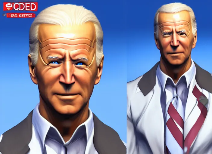 Image similar to 3 d model of joe biden character in fighting game, stylized 3 d graphics, hdr, ultra graphics, ray tracing, 4 k image