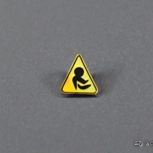 Image similar to a diamond enamel pin depicting a caution hazard label, smooth curves