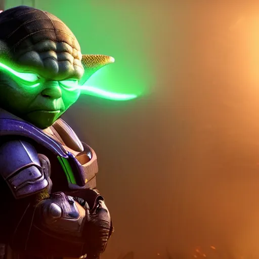 Prompt: yoda as buzz lightyear buzz lightyear in gears of war, splash art, movie still, cinematic lighting, dramatic, octane render, long lens, shallow depth of field, bokeh, anamorphic lens flare, 8 k, hyper detailed, 3 5 mm film grain