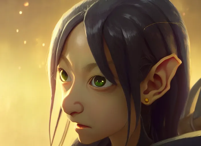 Image similar to a film still portrait of a elven minion, finely detailed features, minions, cinematic lighting, perfect art, night cyberpunk city, intricate, anime, minion, gapmoe grimdark, artstation, trending on pixiv fanbox, painted by greg rutkowski makoto shinkai takashi takeuchi studio ghibli, akihiko yoshida, 4 k