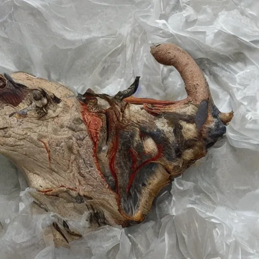 Prompt: lamb and goat fused as one, scientific photo, disfigured horror