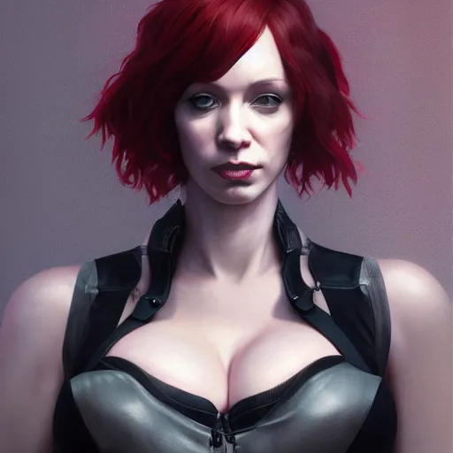 Image similar to highly detailed upper body portrait christina hendricks cyberpunk implants wearing a corset in gta v, stephen bliss, unreal engine, fantasy art by greg rutkowski, loish, rhads, ferdinand knab, makoto shinkai and lois van baarle, ilya kuvshinov, rossdraws, tom bagshaw, global illumination, radiant light, detailed and intricate environment