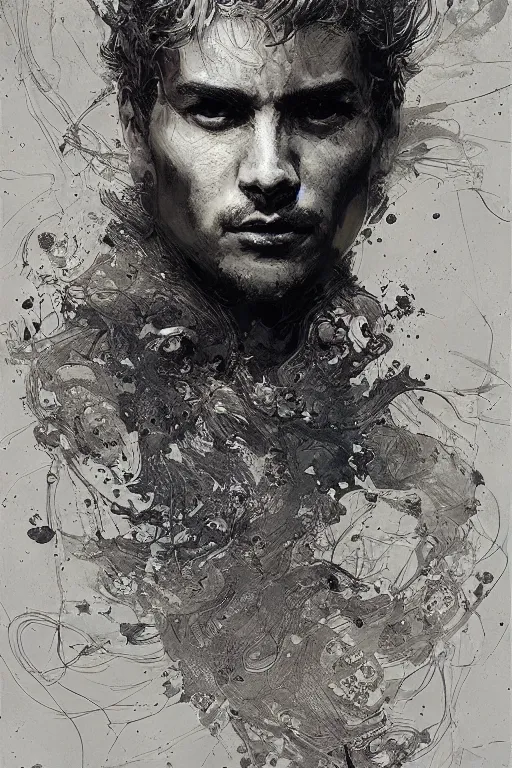 Image similar to portrait of a cosmic man, pen and ink, intricate line drawings, by craig mullins, ruan jia, kentaro miura, greg rutkowski