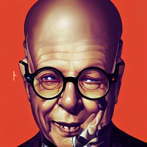 Prompt: lofi Klaus Schwab as a vampire portrait, digital art, Pixar style, by Tristan Eaton Stanley Artgerm and Tom Bagshaw.