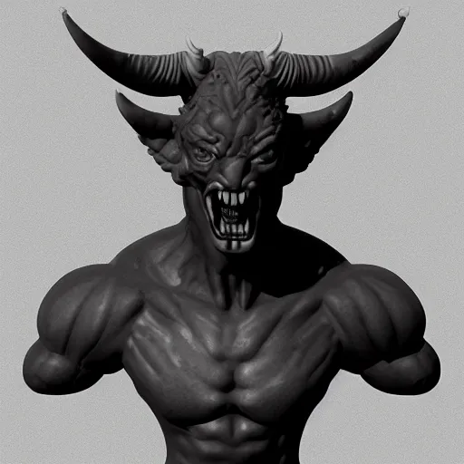 Image similar to 3 d render of a marble devil, satan, lucifer, artstation