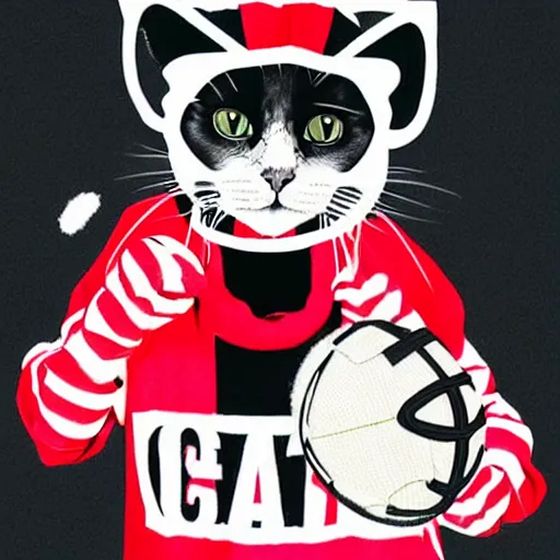 Prompt: cat dressed as a football hooligan in a vaporwave style