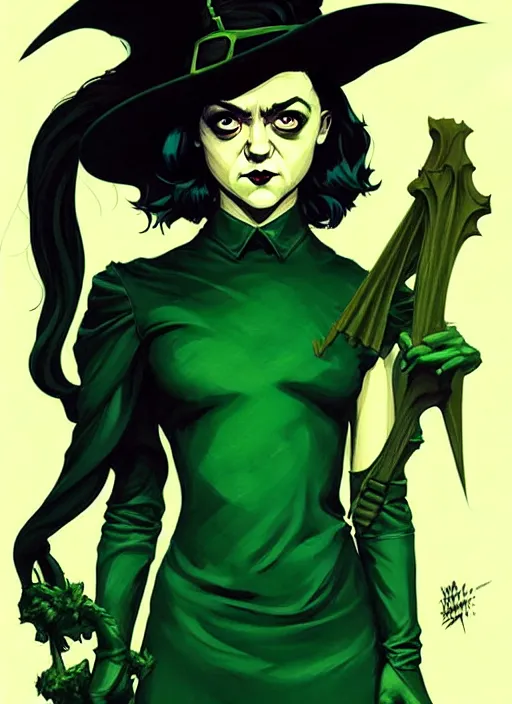 Image similar to rafael albuquerque comic art, peter mohrbacher, steve niles, phil noto, artgerm, pretty evil maisie williams witch, black and green dress, symmetrical eyes