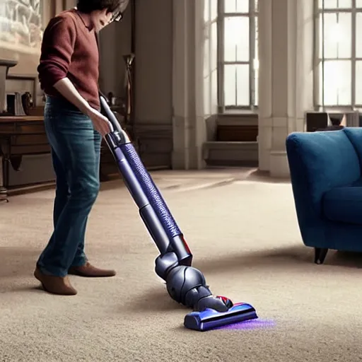 Prompt: Harry Potter riding a Dyson vacuum, 4k, detailed, ultra realistic, 4k