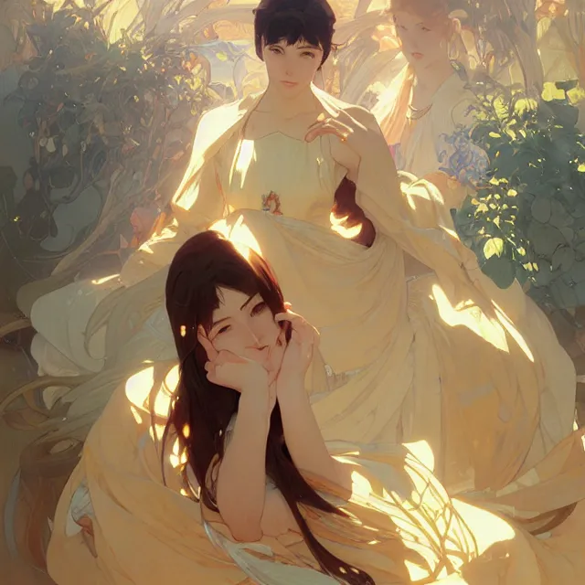 Prompt: the most important thing is you're happy, i understand that. oil painting, byross tran and alphonse mucha greg rutkowski makoto shinkai