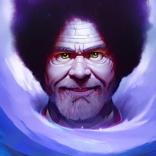 Prompt: anime portrait of Bob Ross as a shaman yedi using dark force to eliminate trump as an anime antagonist by Stanley Artgerm Lau, WLOP, Rossdraws, James Jean, Andrei Riabovitchev, Marc Simonetti, and Sakimichan, trending on artstation