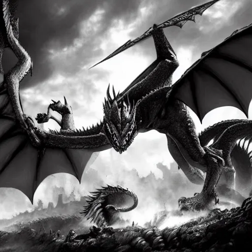 Image similar to dragon slayer in the style of kentaro miura, 4 k, 8 k, absolute detail of even the smallest details and particles, beautiful shadows, beautiful art, black and white drawing, high rendering of the details of the environment, faces and characters