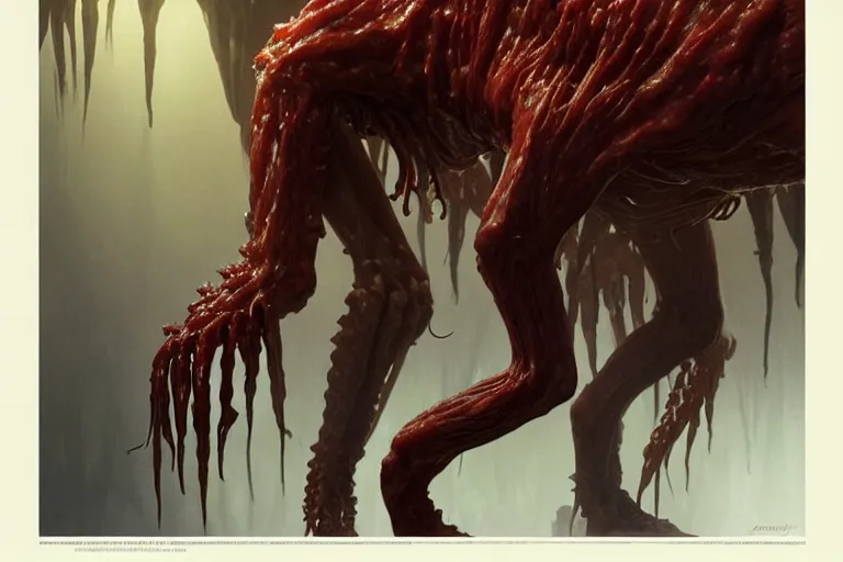 Image similar to creature made out of a humanoid nervous system with large meaty spikes all over the body, cinematic, volumetric lighting, f 8 aperture, cinematic eastman 5 3 8 4 film, photorealistic by greg rutkowski, by stanley artgerm, by alphonse mucha