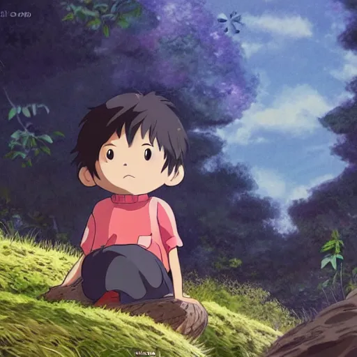 Image similar to friendly guy and small creature , with Fragile looking character portrait face made by Studio Ghibli highly detailed art, beautiful scene, sharp focus, smooth, 8k, anime art