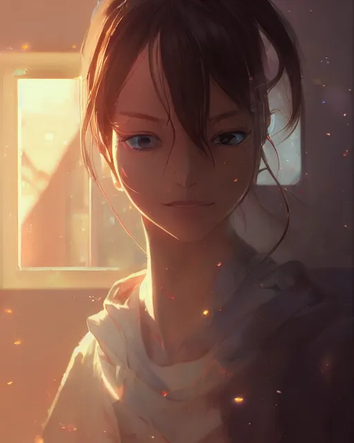 Image similar to ambient cave lighting, detailed face, by makoto shinkai, stanley artgerm lau, wlop, rossdraws