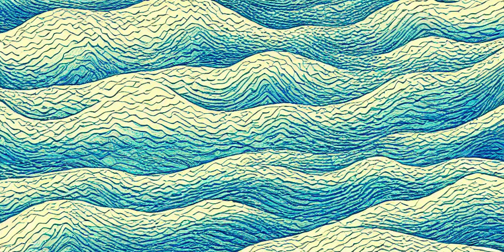 Image similar to clouds and waves, An aesthetically pleasing, dynamic, energetic, lively, complex, intricate, detailed, well-designed digital art of a beach, ripples, waves, sea foam, light and shadow, overlaid with aizome patterns, Shin-hanga by Bob Ross, traditional Japanese colors, superior quality, masterpiece, featured, trending, award winning, HDR, HD, UHD, 4K, 8K, anamorphic widescreen