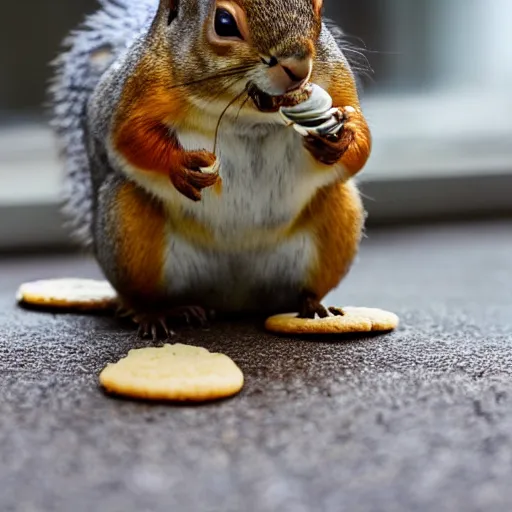 Image similar to A fat squirrel eating a cookie