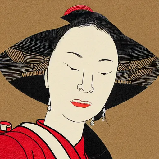 Image similar to ukiyo-e portrait of cate blanchett