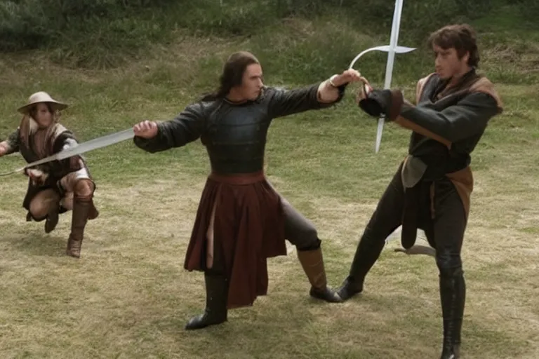 Prompt: valmont sword fighting scene from film