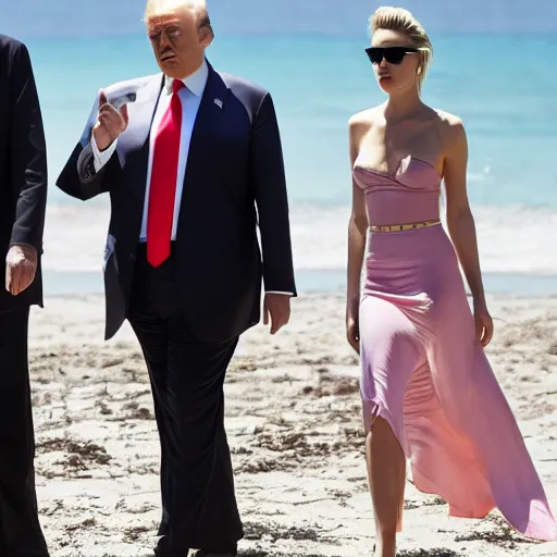 Prompt: Donald Trump and Amber Heard on vacation, from afar