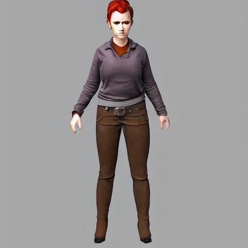 Prompt: christina hendrix character model, default standing pose, orthographic front view, single figure, 4 k photograph, clear details