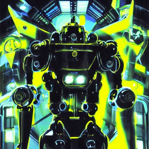 Image similar to portrait of the full-metal kerberos robot Sirius in electrical wired neon yellow-noir outfit, illustration by Yoji Shinkawa, Artgerm, Esao Andrews and Yoshitaka Amano