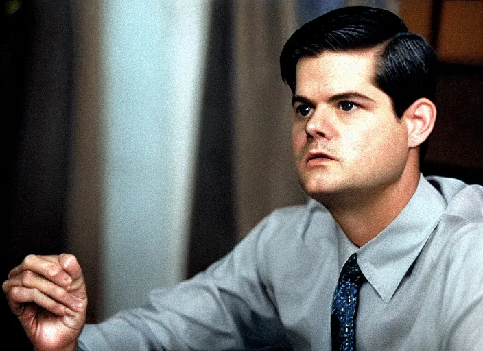 Prompt: film still of Matt Gaetz as Lester Burnham in American Beauty 1999