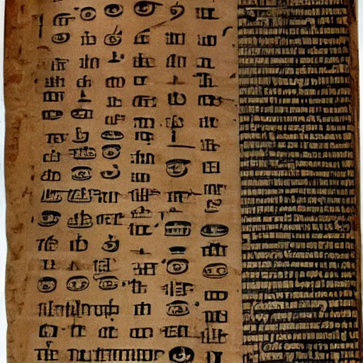 Image similar to papyrus scroll from 6 5 0 bc showing a list of ancient emojis, realistic, clear, detailed, worn w 1 0 2 4 h 4 4 8