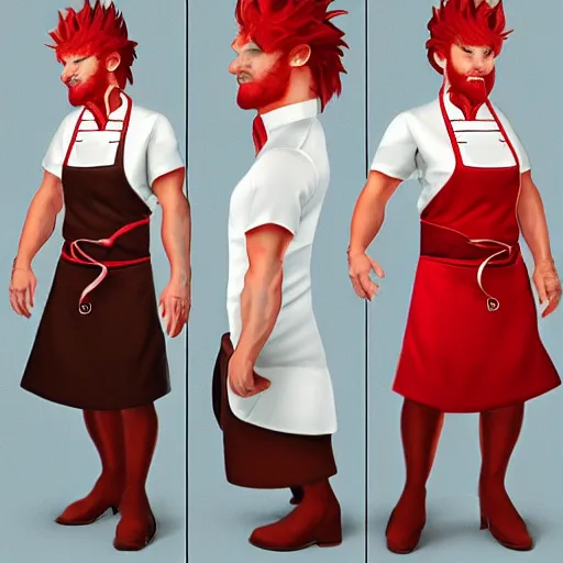 Prompt: red headed man wearing a white chef's apron, dungeons and dragons character art, trending on artstation