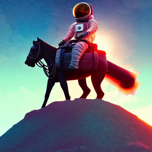 Image similar to digital art of steed situated on top of an human astronaut. from western by hiroyuki okiura and katsuhiro otomo and alejandro hodorovski style with many details by mike winkelmann and vincent di fate in sci - fi style. volumetric natural light photo on dsmc 3 system,