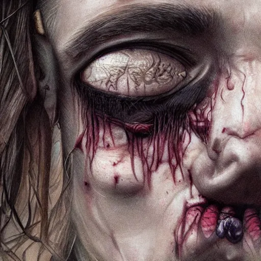 Prompt: hyperrealistic detailed creepy horrific portrait deformed in style of layers of fear