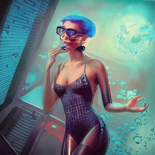 Image similar to lofi underwater cyberpunk instagram portrait, Pixar style, by Tristan Eaton Stanley Artgerm and Tom Bagshaw.