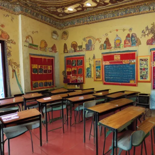 Prompt: a classroom for spanish learning, very high detail, realistic