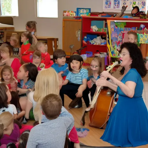 Image similar to ms rachel performing a song for an audience of preschoolers