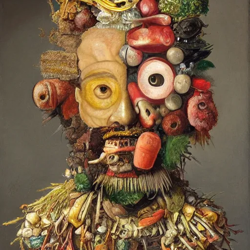 Prompt: a head made out of trash by giuseppe arcimboldo, oil on canvas