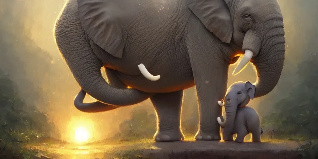 Image similar to a wholesome cute baby elephant, medium shot, waist up, studio ghibli, pixar and disney animation, sharp, anime key art by greg rutkowski, by craig mullins, bloom, dramatic lighting