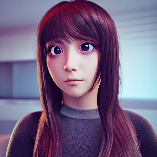 Image similar to “amazing photorealistic unreal engine 5 render RTX portrait of beautiful anime girl with big eyes and magic haircut. NVIDIA hairworks. Raytracing. Ultra max settings.”