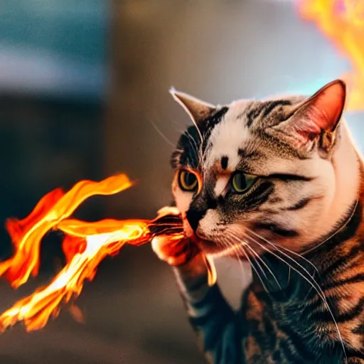 Image similar to professional photograph of a cat throwing a molotov