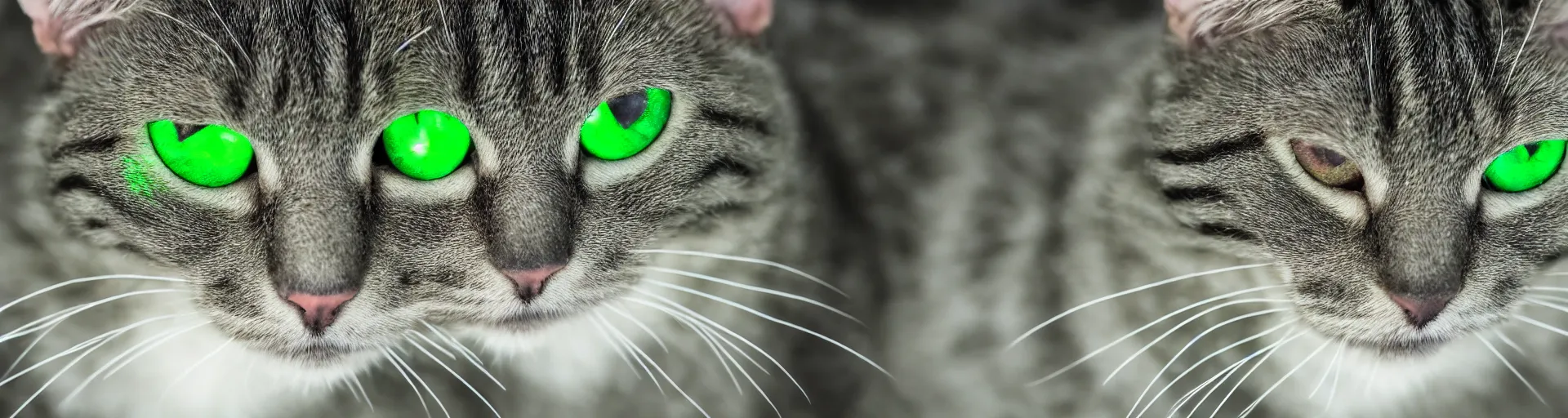 Image similar to green-furred cat with glowing eyes 4k