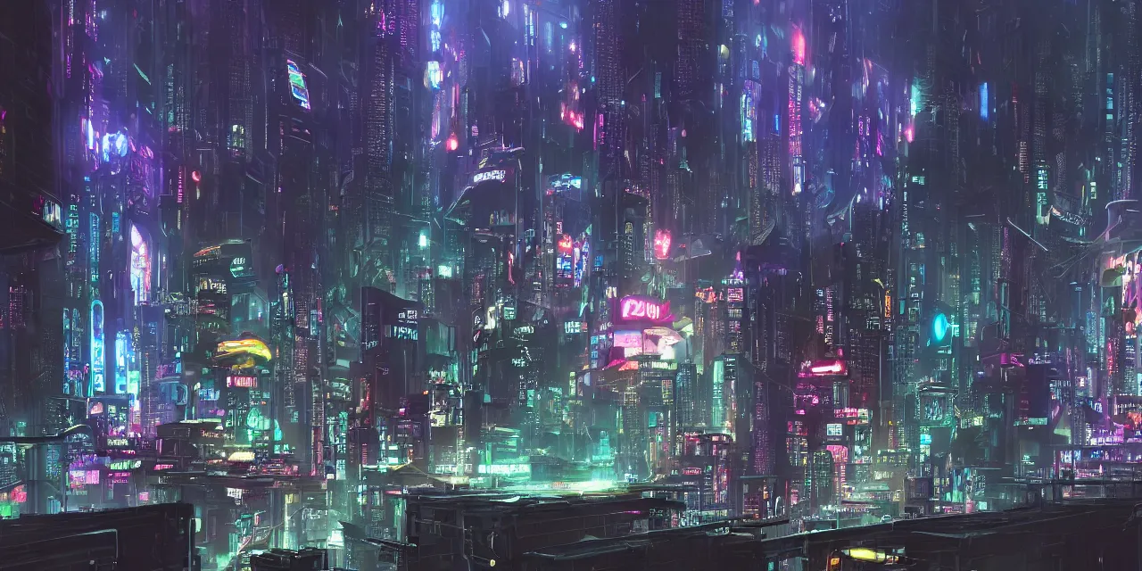 Prompt: a cyberpunk City with billboards, Hologramm and signs in a rainy night, Skyline view from a rooftop, flying scifi vehicle, volumetric lighting, epic composition, rule of thirds, the fifth Element, tekkon kinkreet, akira, rendered by Beeple, Makoto Shinkai, syd meade, environment concept, digital art, star wars, raphael lacoste, eddie mendoza, alex ross, concept art, cinematic lighting, , unreal engine, 3 point perspective, WLOP, trending on artstation, 4K UHD image, octane render