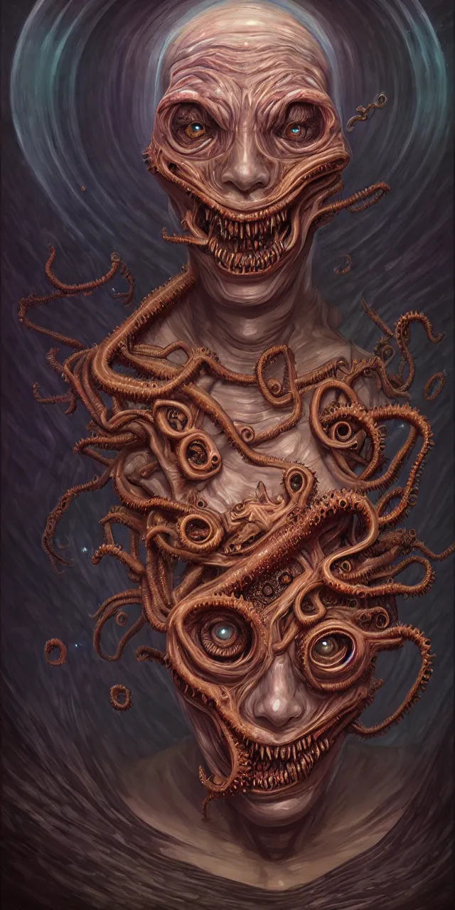 Image similar to a portrait painting, polycount, surrealism, surrealist, lovecraftian, cosmic horror, high detail