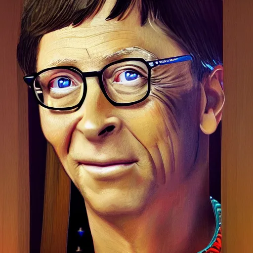 Image similar to Bill Gates cosplaying as Cleopatra, oil on canvas, high quality professional portrait, highly detailed, trending on art station