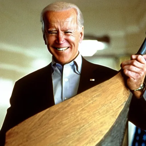 Image similar to Joe Biden breaking down door with axe in the movie the Shining