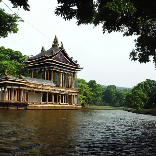 Image similar to large river with a large temple floating in the middle of it