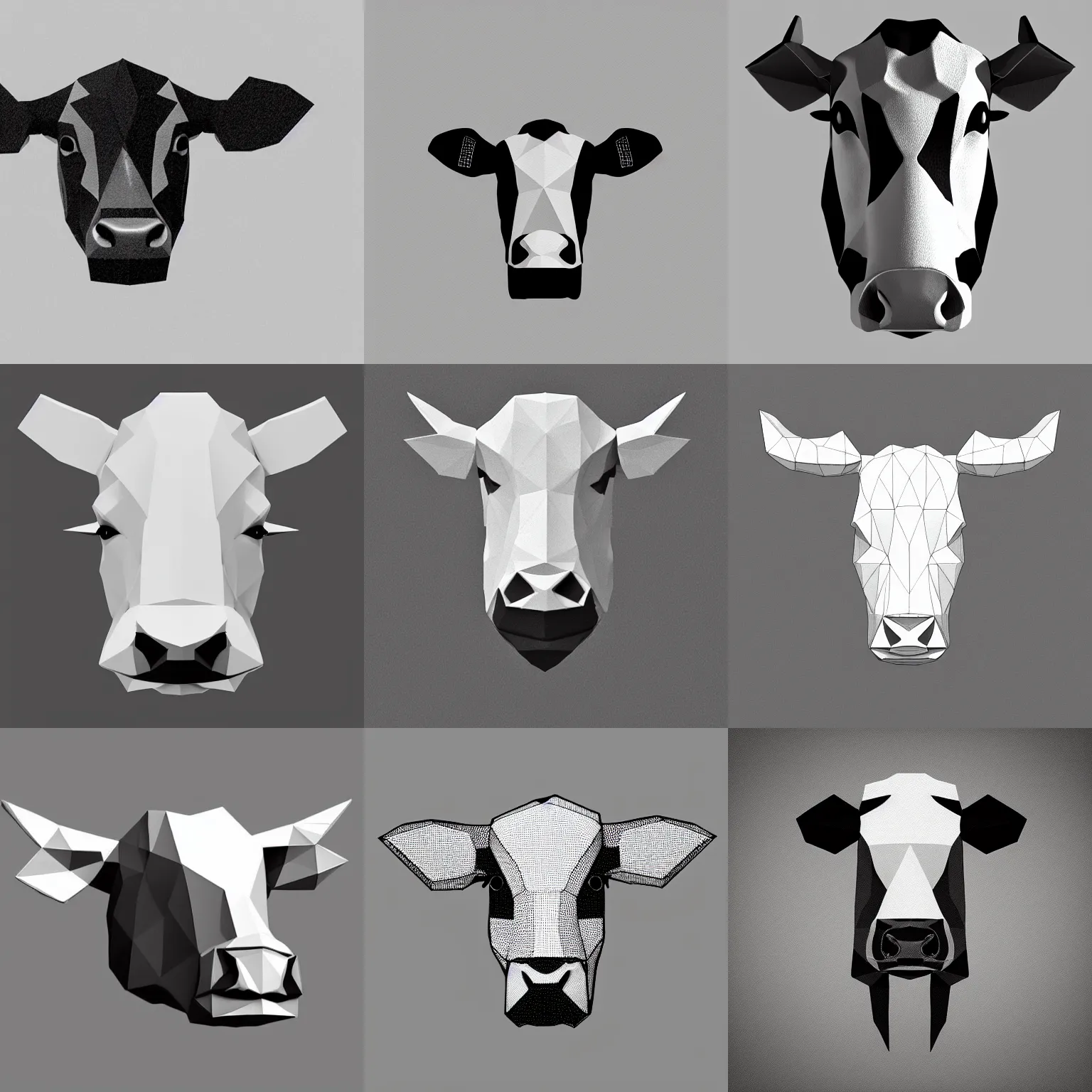 Prompt: a cow head, low poly outlines, black on white