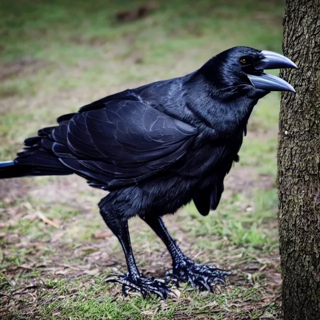 Prompt: a person wearing a fursuit of a crow fursona, fursona, photograph, furry fandom, photorealistic,