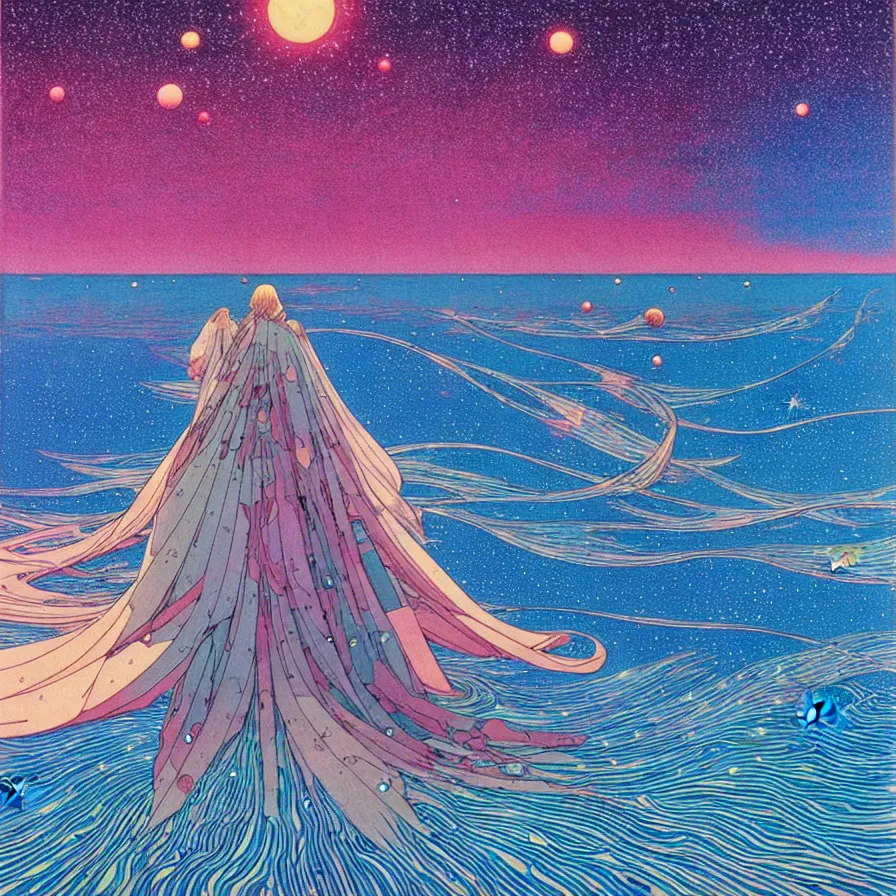 Prompt: ( ( ( ( shinning starry sky and sea ) ) ) ) by mœbius!!!!!!!!!!!!!!!!!!!!!!!!!!!, overdetailed art, colorful, artistic record jacket design