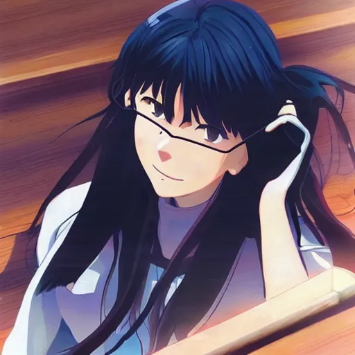 Image similar to misato katsuragi light novel illustration by makoto shinkai