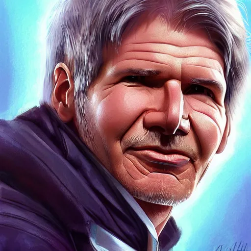 Image similar to super super super cute Harrison Ford, kawaii realistic portrait, by isabelle staub, by shin min jeong, by RossDraws, trending on artstation